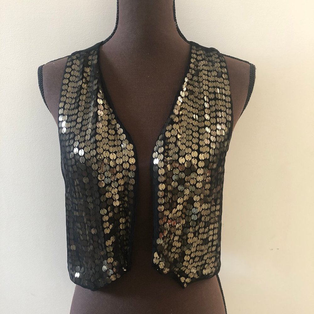 Mango Sequin Cropped Vest with Gold Sequin